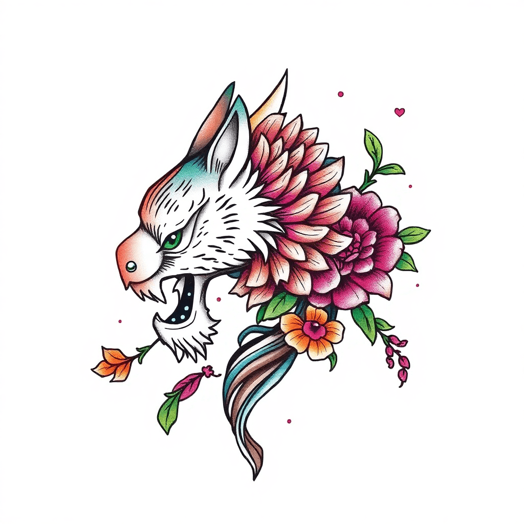 Neo Traditional Full Tay, Hoa Cô Gái Đại Bàng Có Thể Hình Cáo