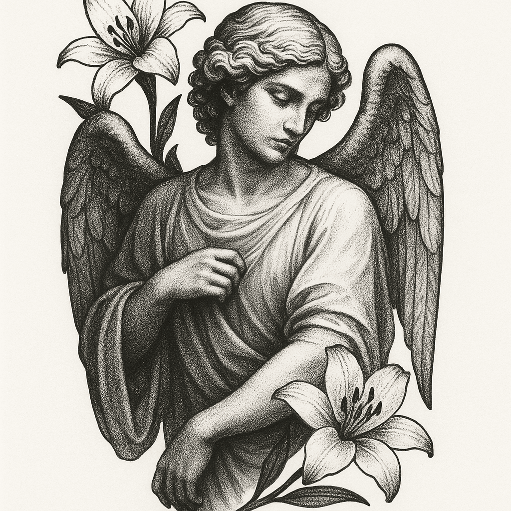 Forearm Arch Angel With Lily Flowers On Top And Bottom