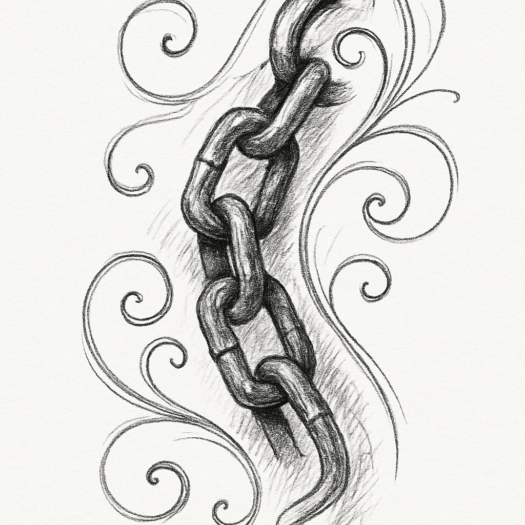 Oxidized Silver Chain Design With Rough Surface And Bent Chain Links. And Ornaments Made Of Silver Wire