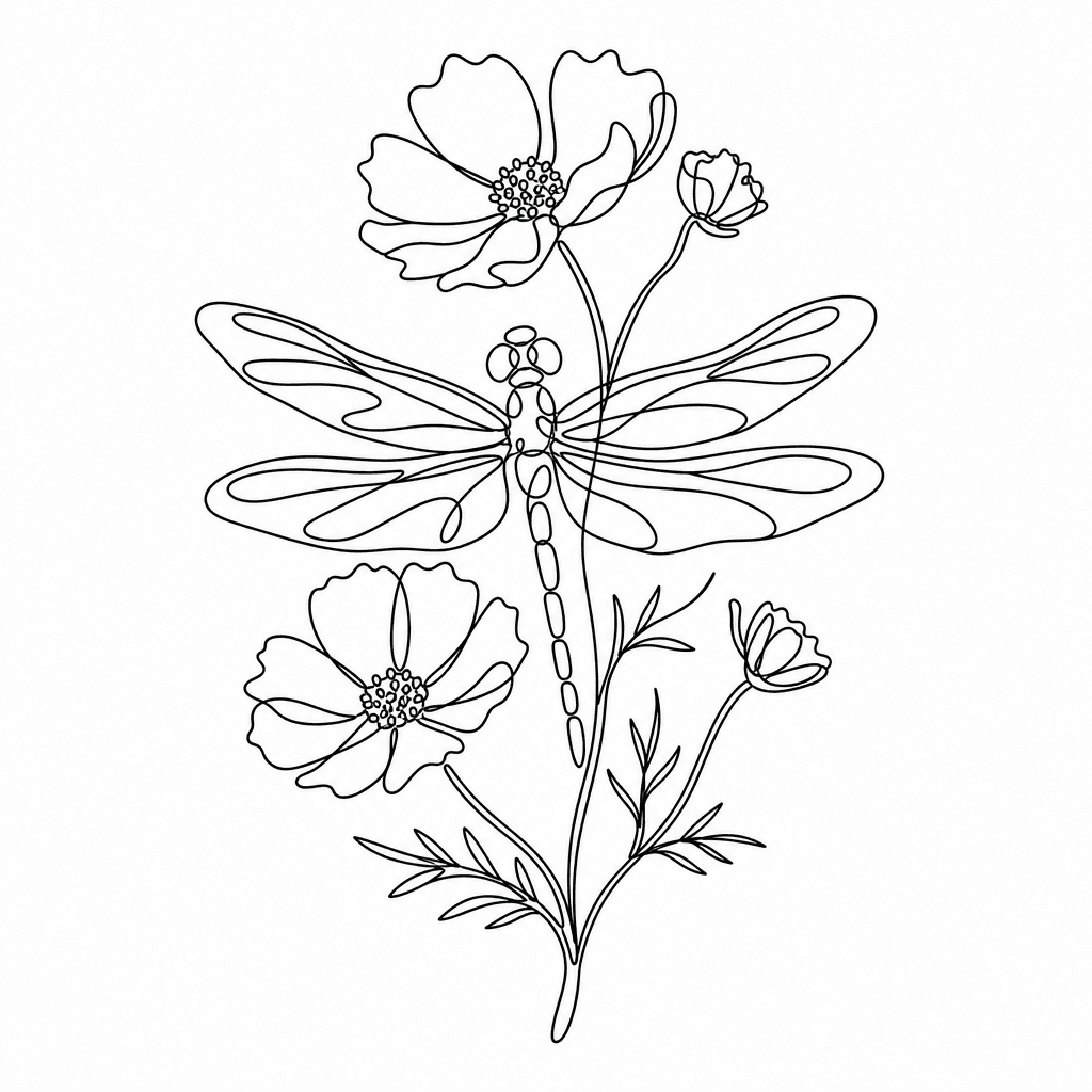 A Dragonfly With Cosmos