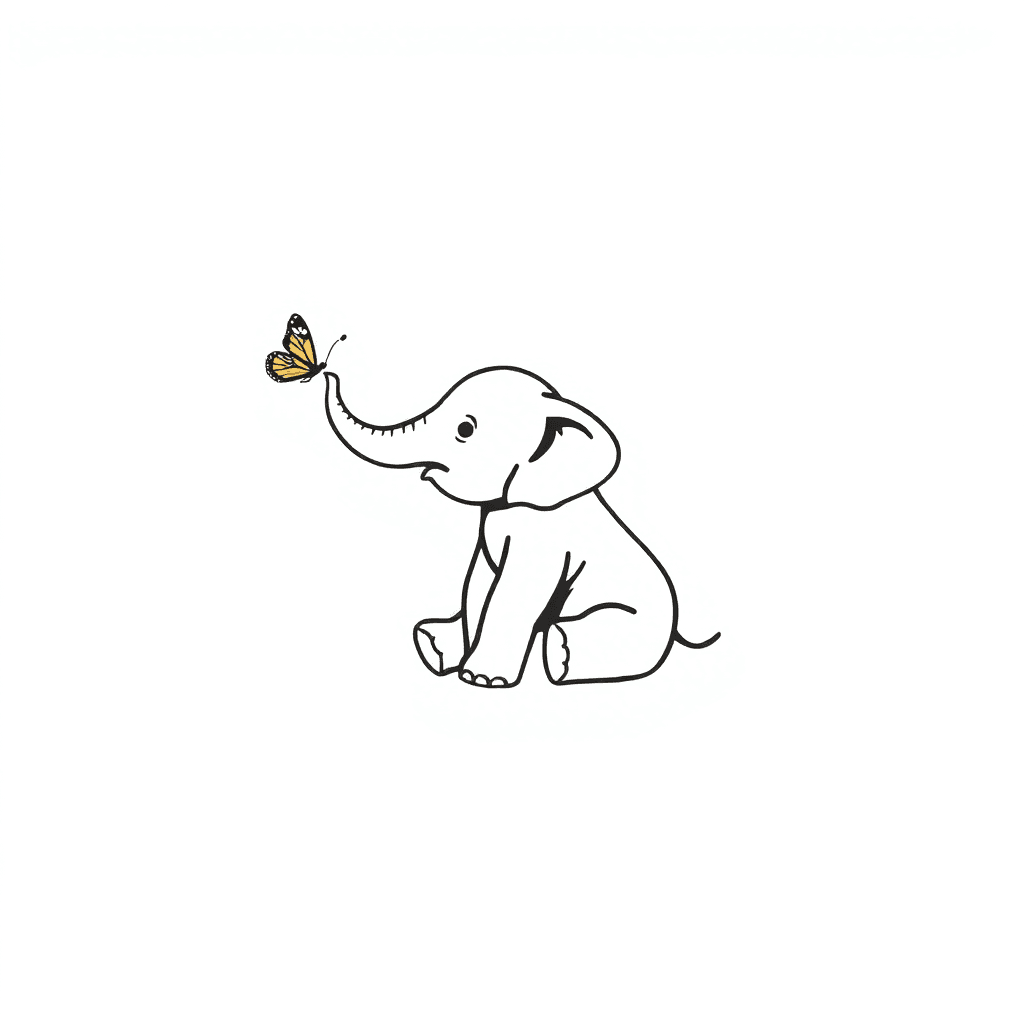 Baby Elephant Sitting With A Butterfly On The End Of It's Trunk
