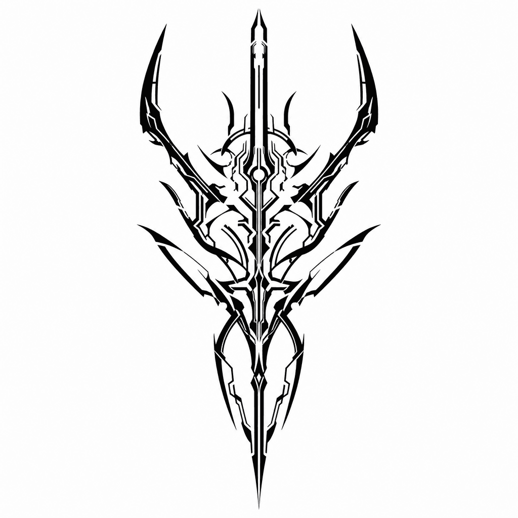 Cybersigilism "techno-organic sigil tattoo with blade-like linework" Tattoo Design