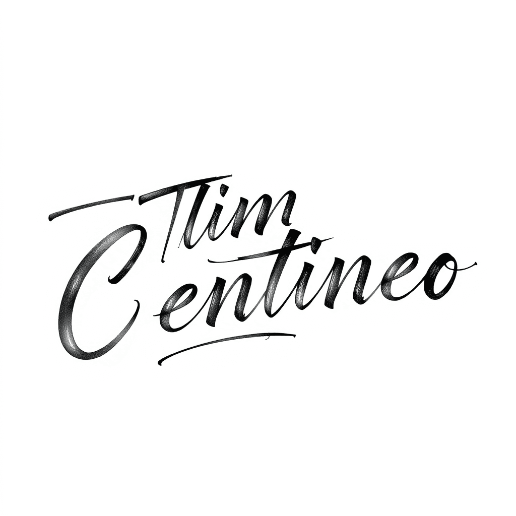 Calligraphy Style Tattoo Of The Name "tim Centineo" The "t" In Tim And And The "c" In Centineo Should Be Bigger Than The Rest Of The Name. Please Make It Overlapping And Ineligible