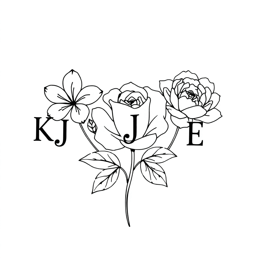 Sakura Flower With Letter K Attached; Rose With Letter J Attached; Peony With Letter E Attached