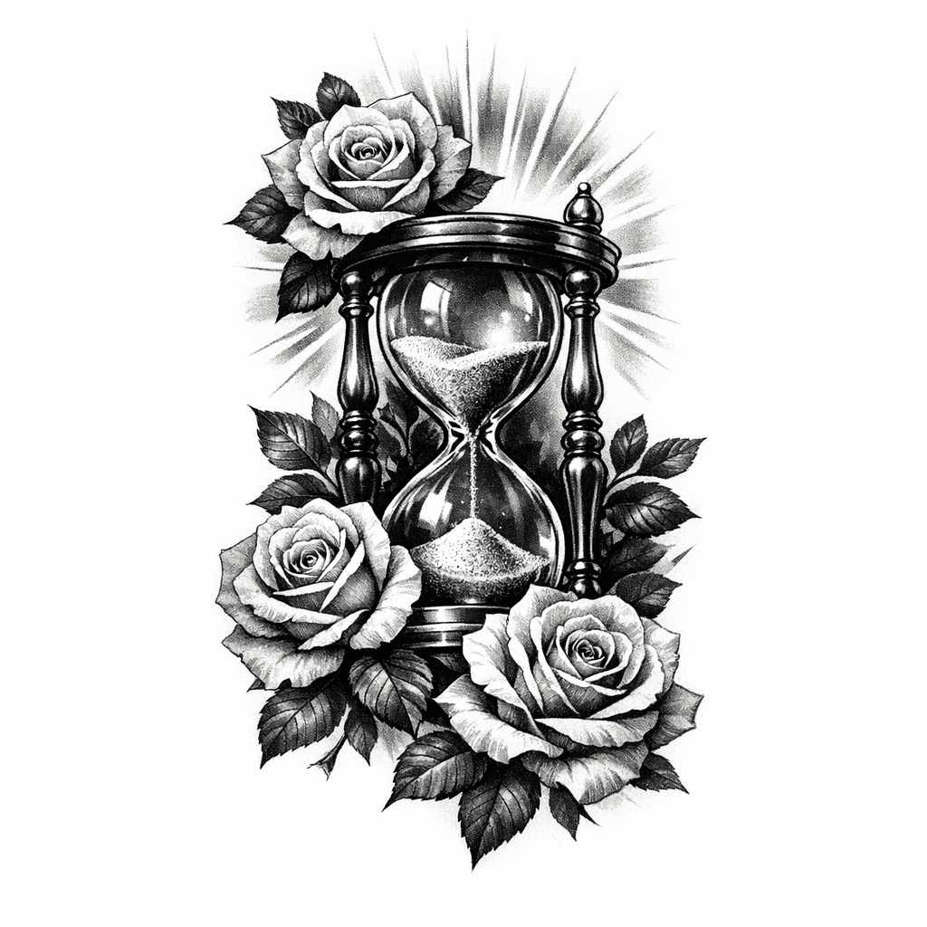 I Want A Realistic Hourglass With Roses And Good Light Sources