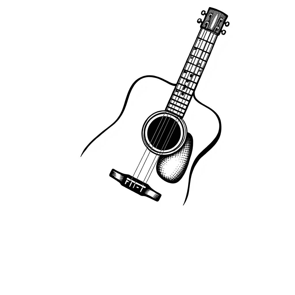 Tattoo Concept Description (forearm Piece):
main Element:
a Close-up View Of An Acoustic Guitar, Focusing On The Sound Hole, Strings, And Part Of The Body. The Guitar Is Positioned Diagonally Or Vert