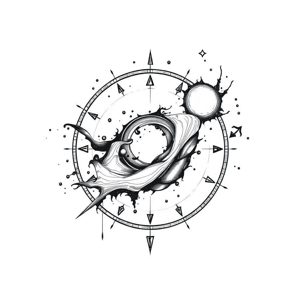 Create A Tattoo With The Universe, Infinite Time, Zodiac Sign And Line Work. Black And White Half Sleeve.