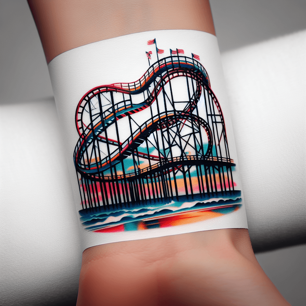 Wrist Tattoo Of Roller Coaster On Pier