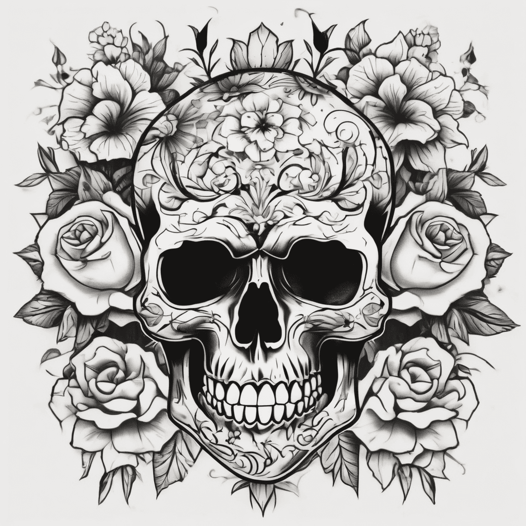 Traditional "skull with flowers" Tattoo Design