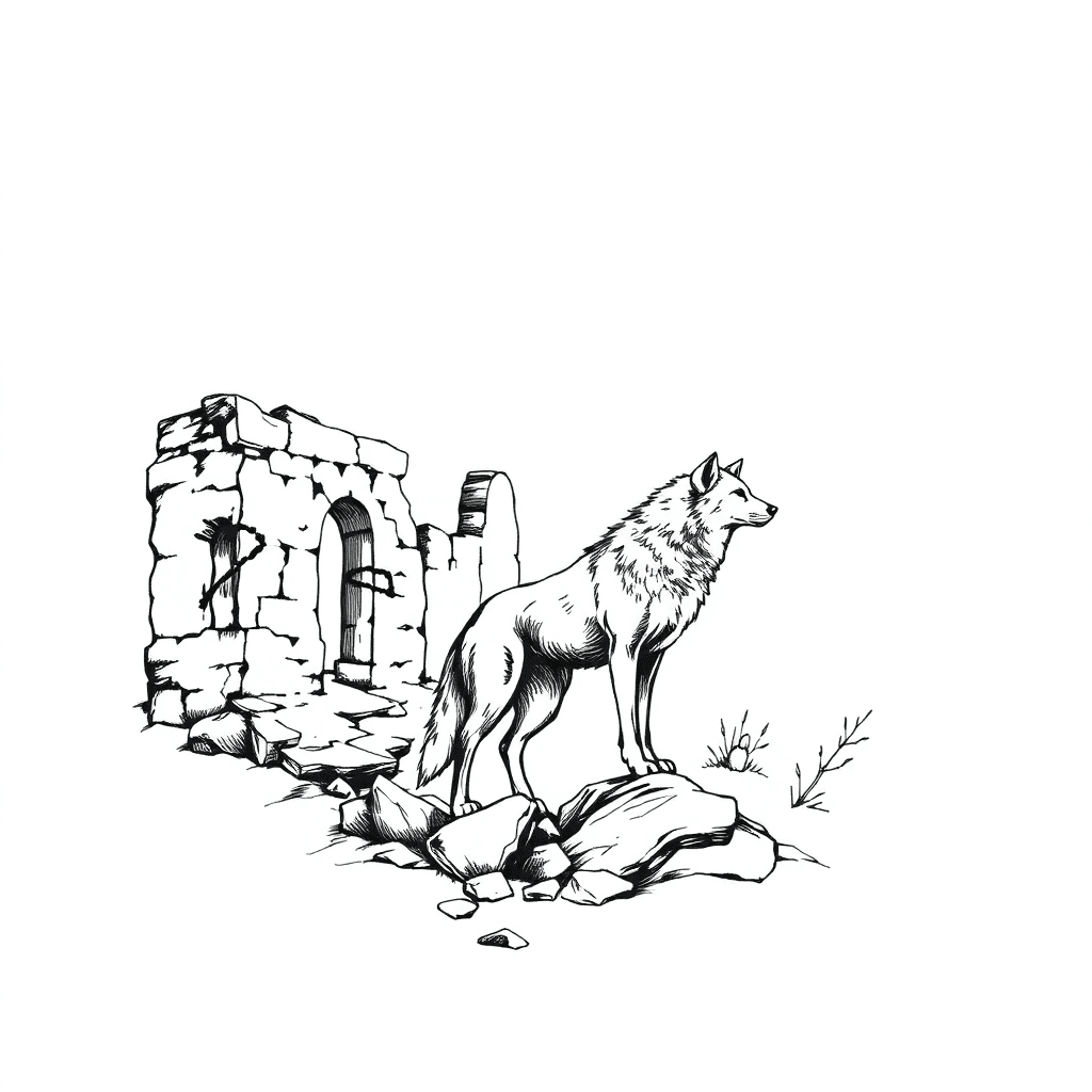 Nordic Ruins With A Wolf