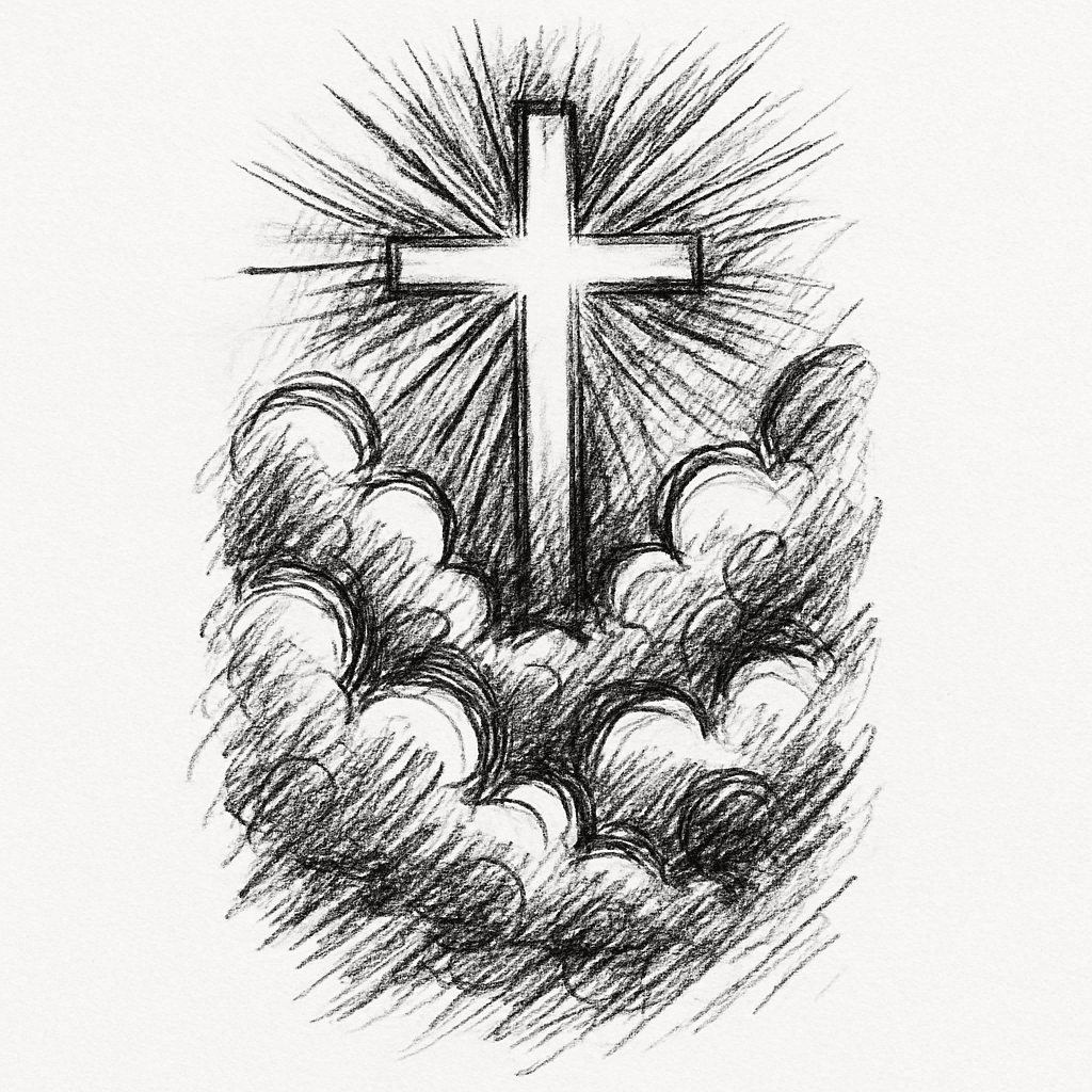 Glowing Cross In The Sky Surrouned By Clouds