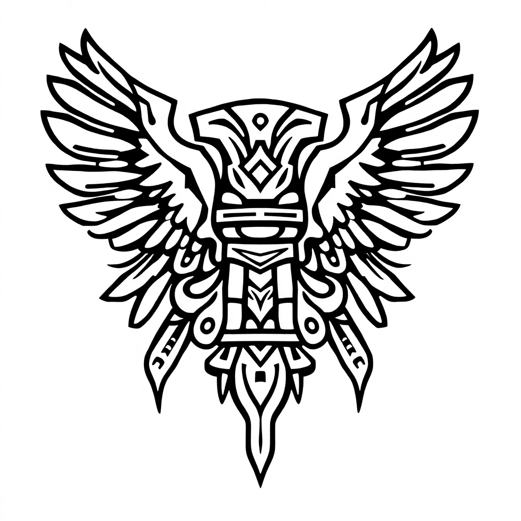 Single line "Aztec hieroglyph" Tattoo Design