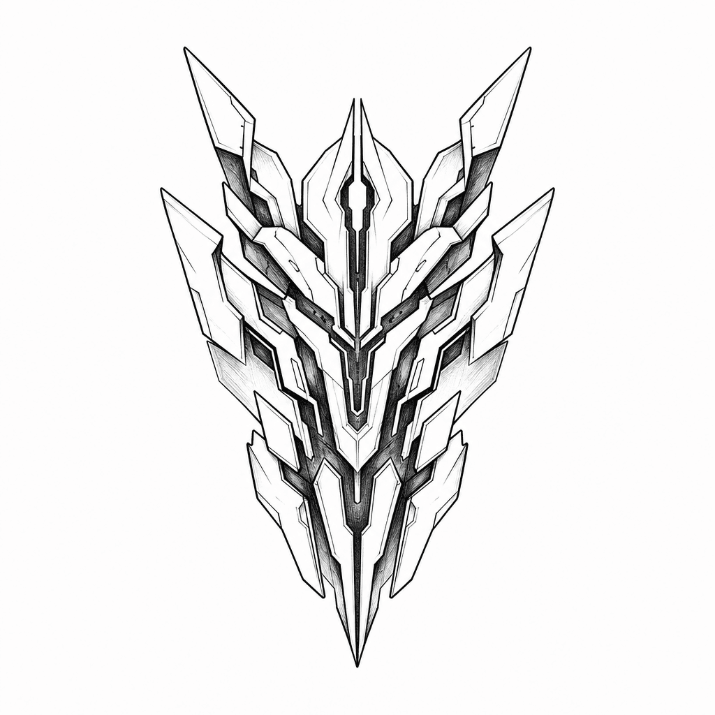 Black Ink Cyber Armor Mark With Jagged Symmetry