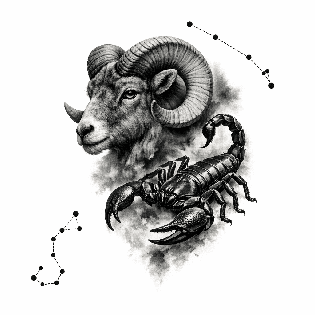 Aries With Scorpio Combined, Aries Head Half Turned, Add Constellation
