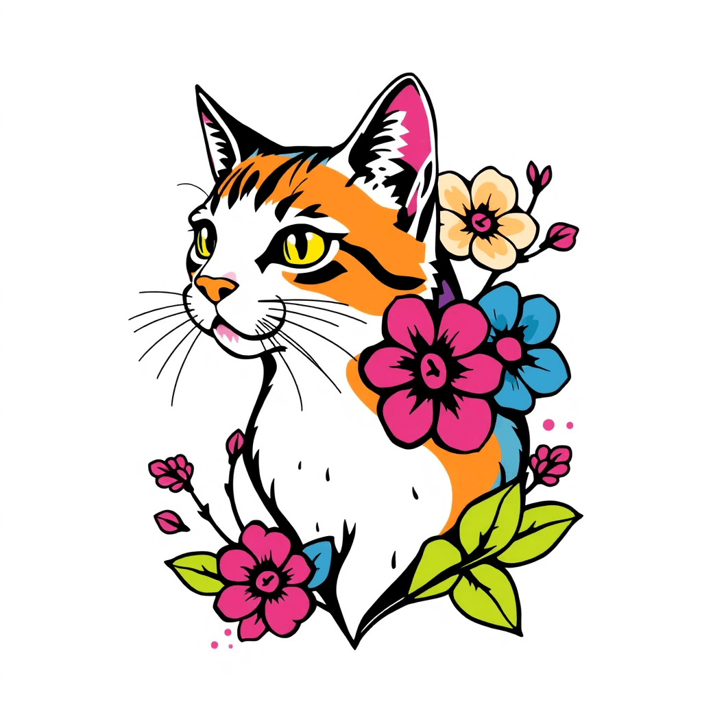 Cat With Flowers