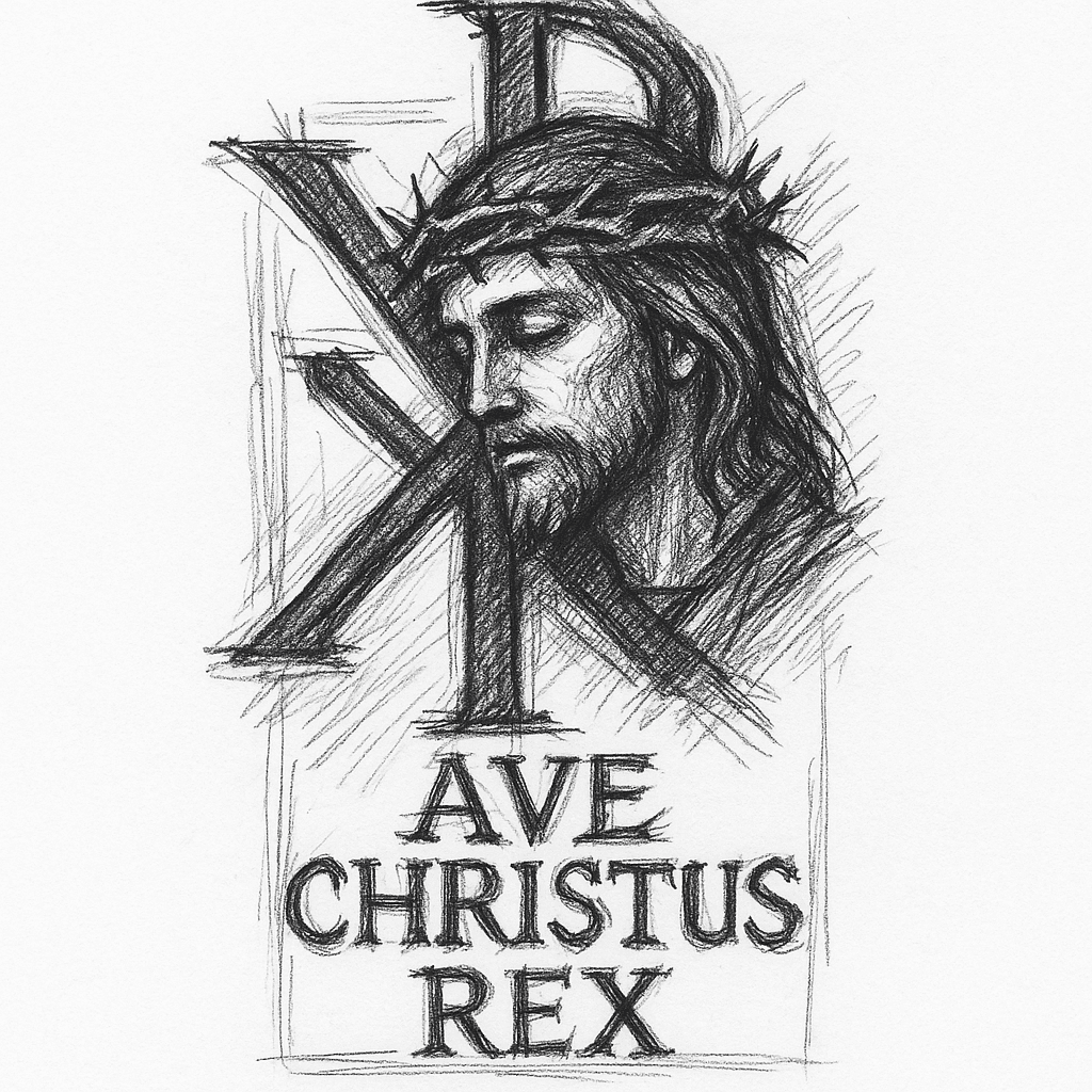 Dessin Chin Rho Avec Le Christ Et La Phrase Ave Chritus Rex