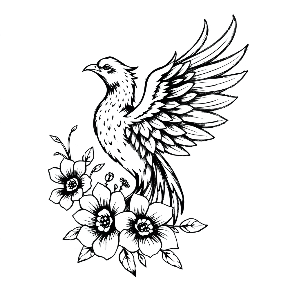 A Phoenix With Flowers