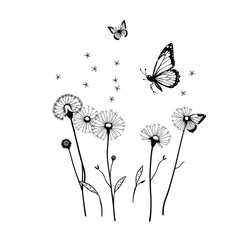 Dandelions With Butterfly And Birds