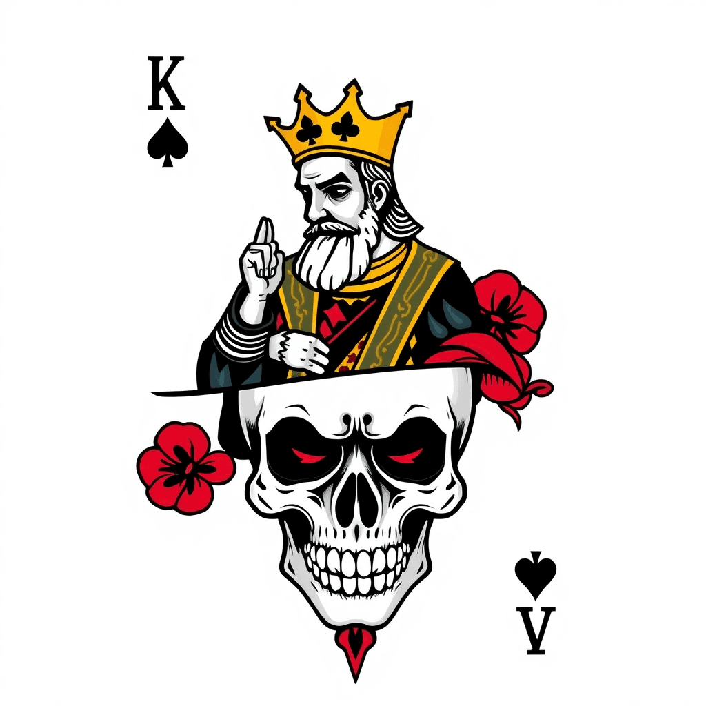 King Playing Card, Bottom Half Is Skull