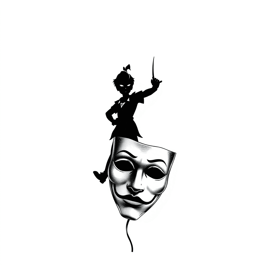 Theater Mask In Front Of A Shadow Of Oeter Pan