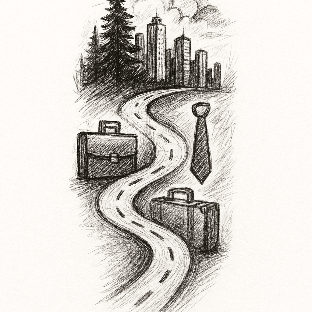 Full Arm Sleeve, Joining Elements From Nature (top) → Cities (high) → Career (mid) → Journeys (low), Use Roads As Connection Flow.