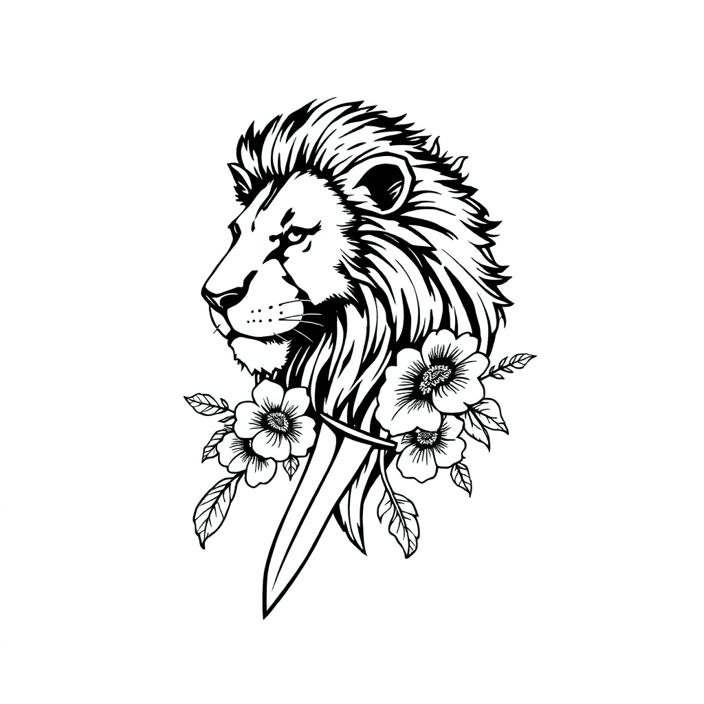 Lion With Flowers And A Knife