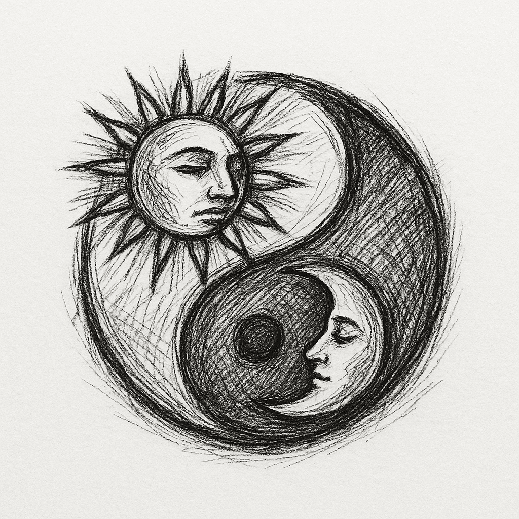 Jing Jang Symbol With Sun And Moon