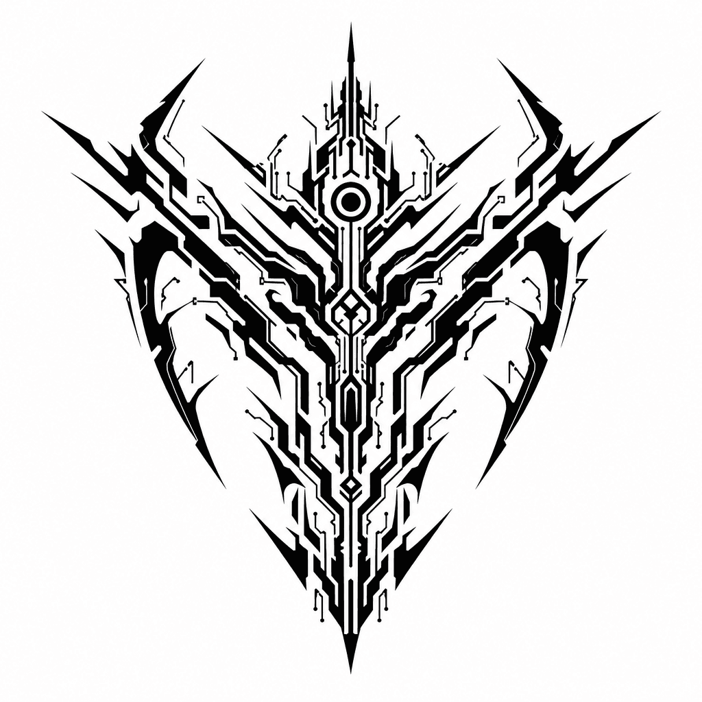 Cybersigilism "cybersigil shoulder blade design with sharp negative space" Tattoo Design