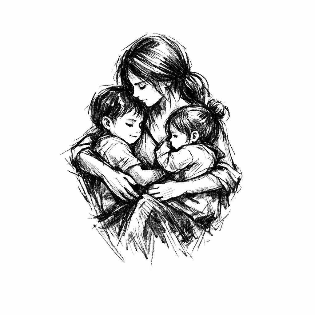 A Mother Holding 2 Children