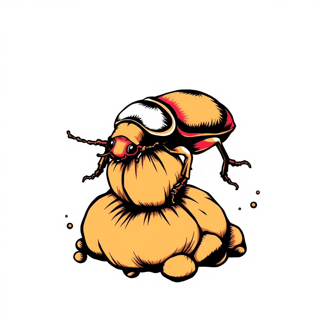 A Dung Beetle Rolling Poop Around