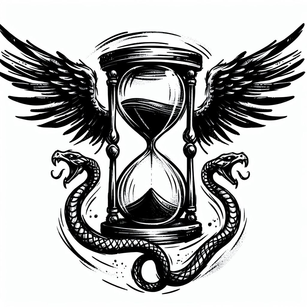 An Hourglass With Wings, Surrounded By An Ouroboros.