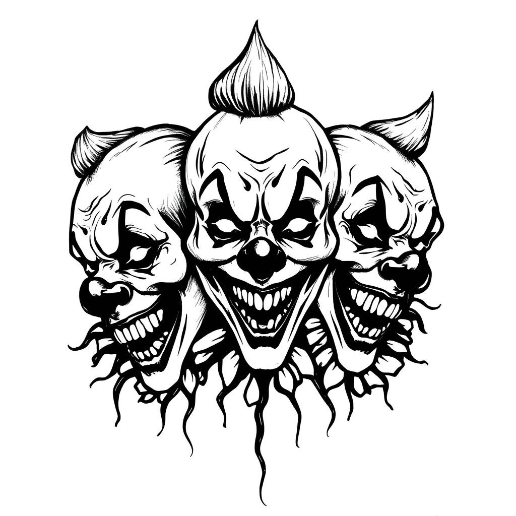 3 Scary Clown Faces Vertical
