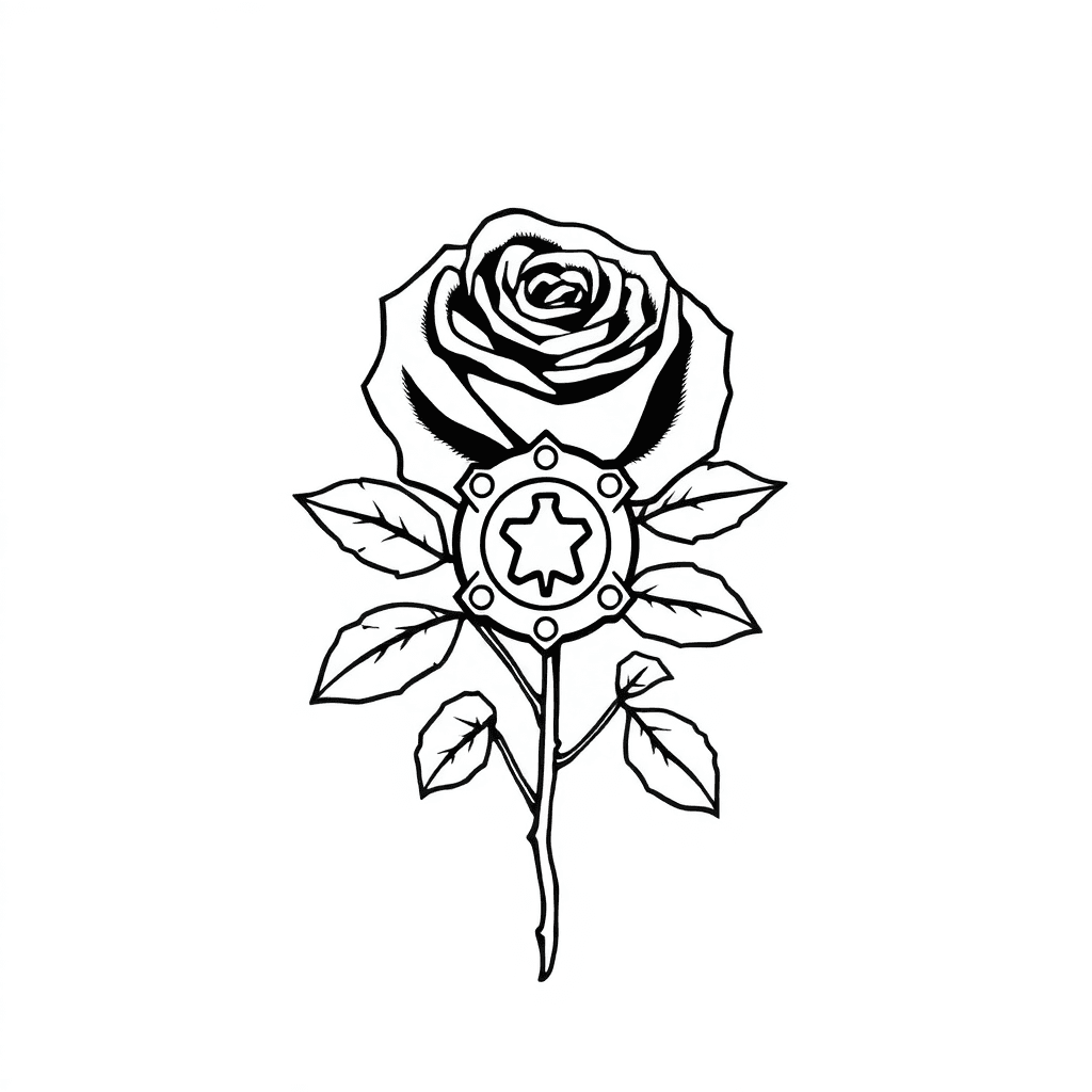 Single line "Rose with police badge" Tattoo Design