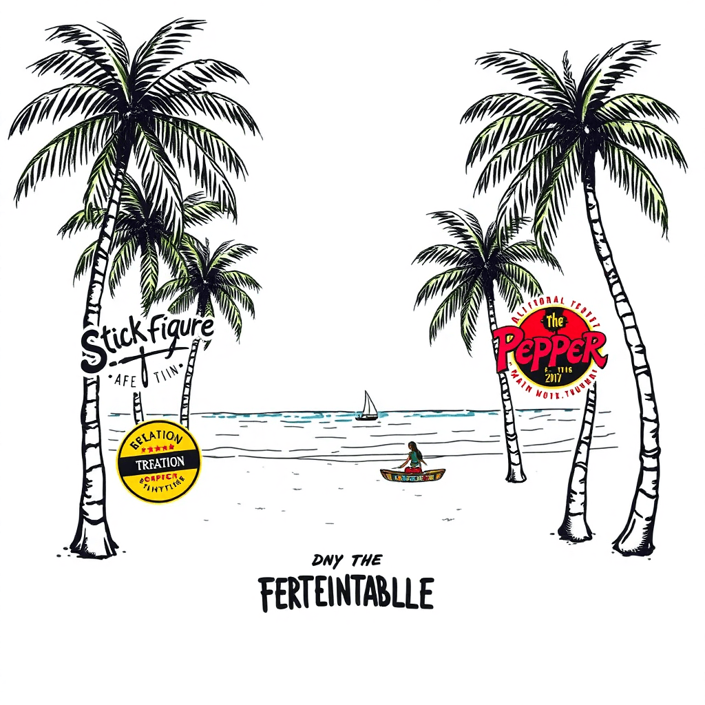 California Reggae Beach Scene With Palm Trees, Bands Logos Of Stick Figure, Rebelution, Pepper, Iration, Fortunate Youth, The Expendables,