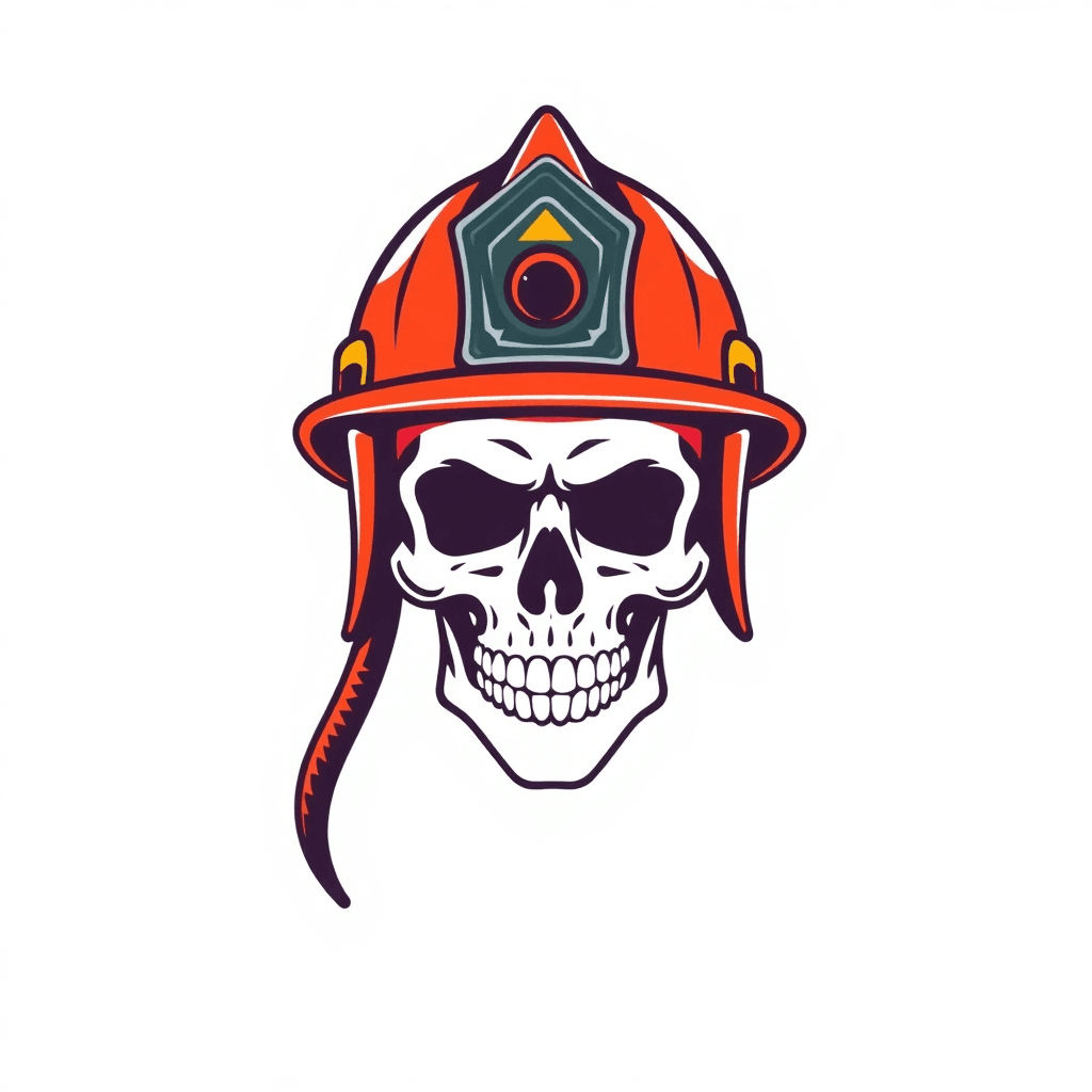 Simple Skull Wearing Firefighter Helmet Mexican