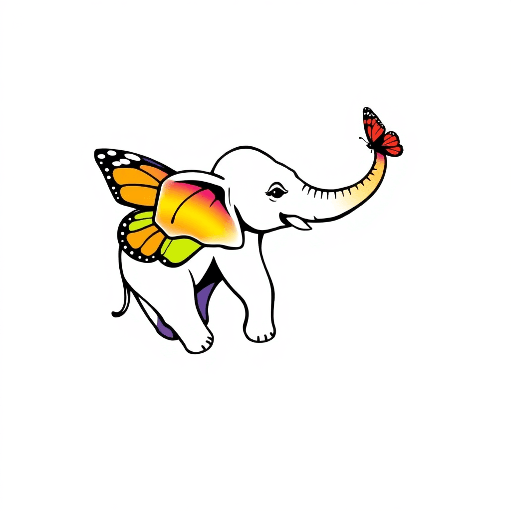 Small Elephant With A Butterfly On The End Of It's Trunk.