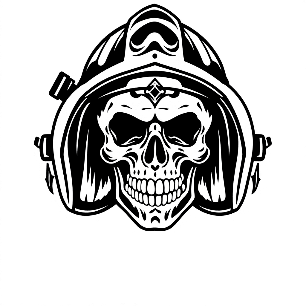 Traditional "Firefighter helmet with sugar skull" Tattoo Design