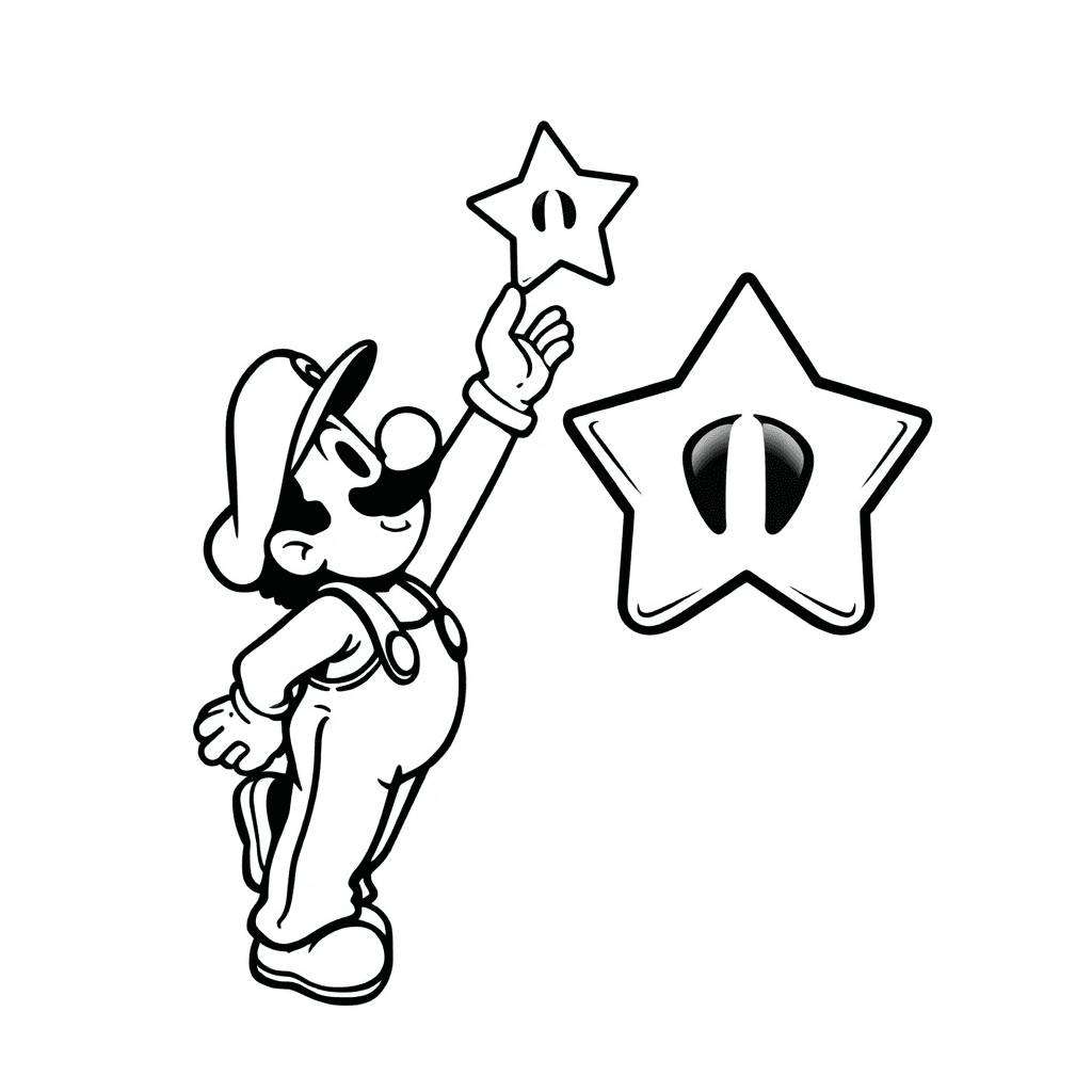 Mario From Super Mario Bros Reaching Up To Touch A Super Mario Star