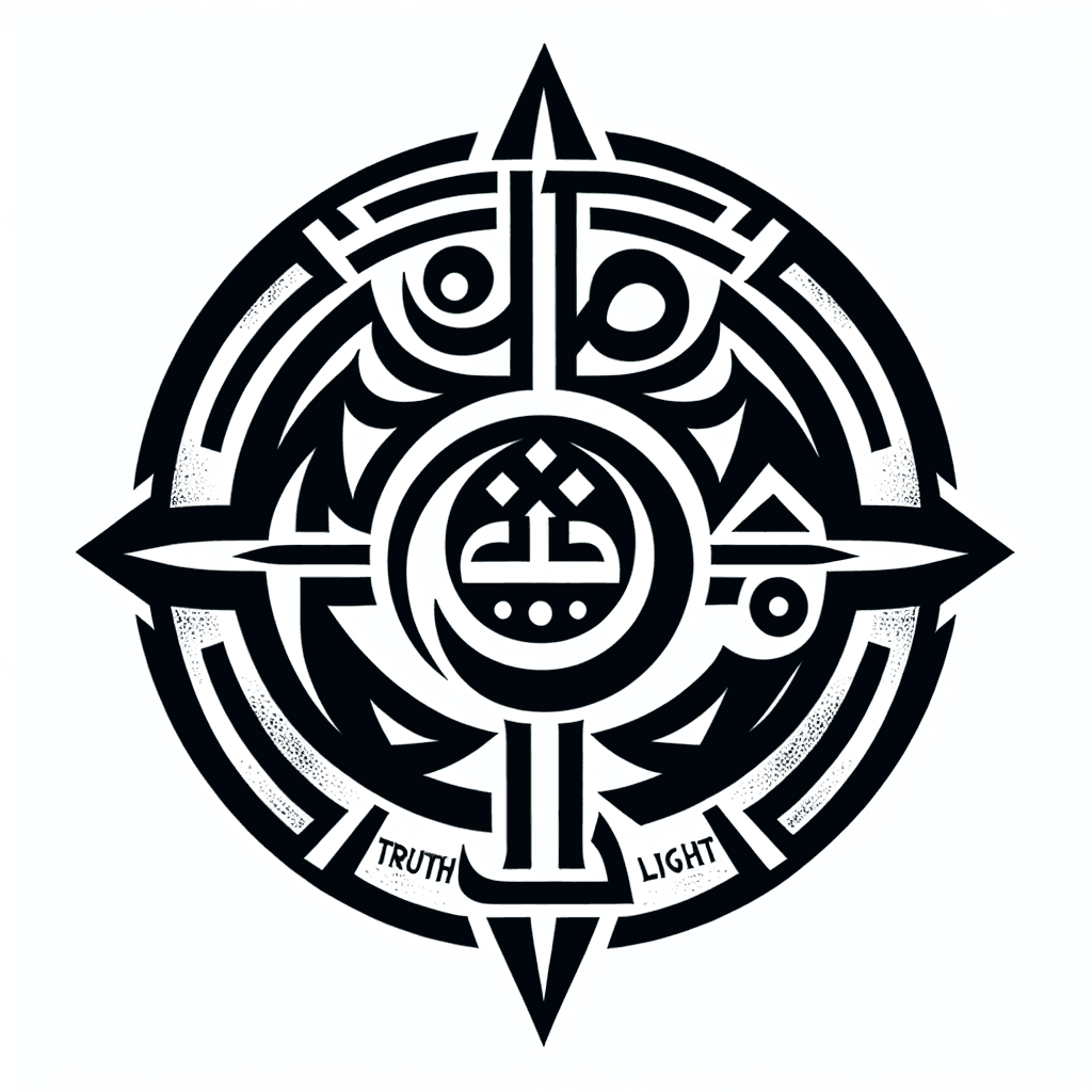 An Image With The Words "strength," "truth," And "light" In Arabic Arranged To Fill A Circular Format