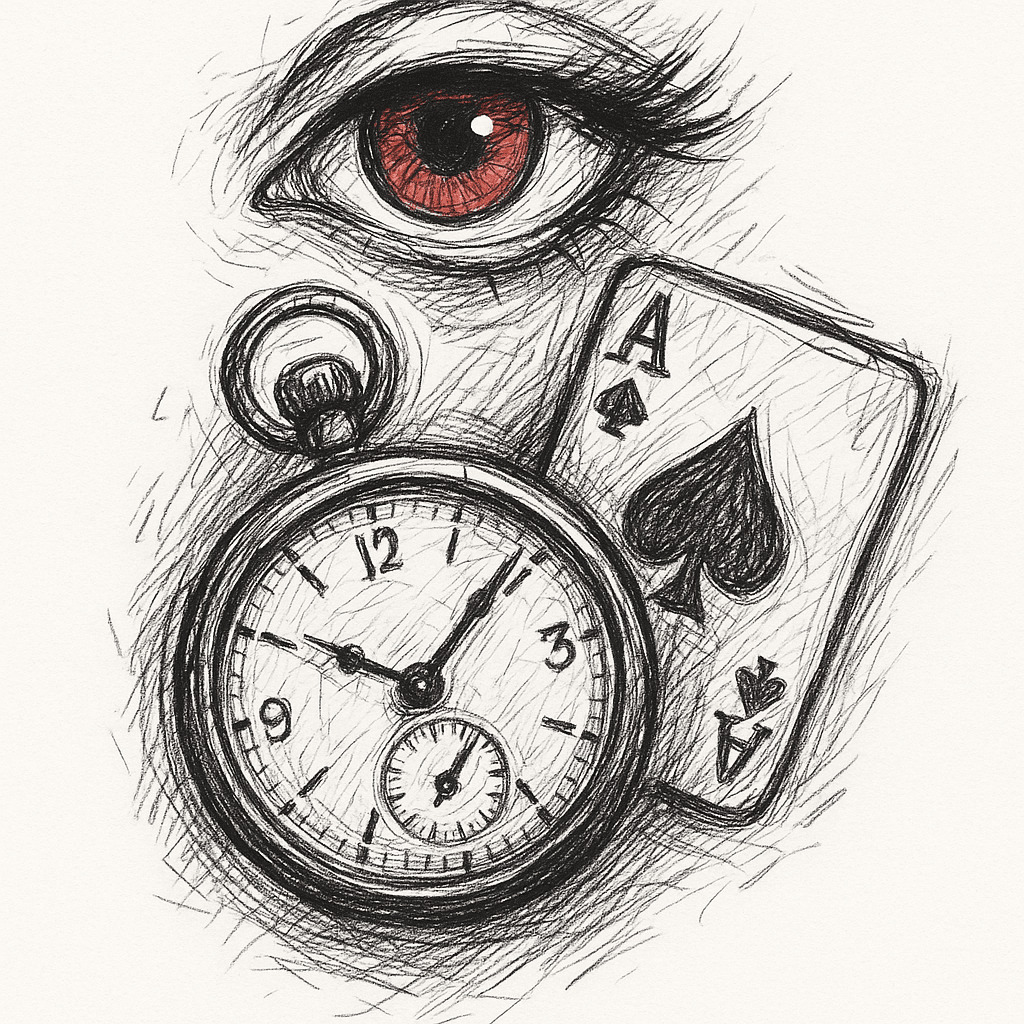 Red Eye With Stop Watch And Playing Card