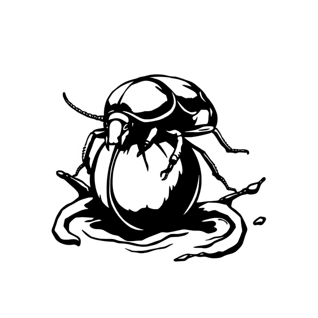 A Dung Beetle Rolling A Ball Of Poop Around