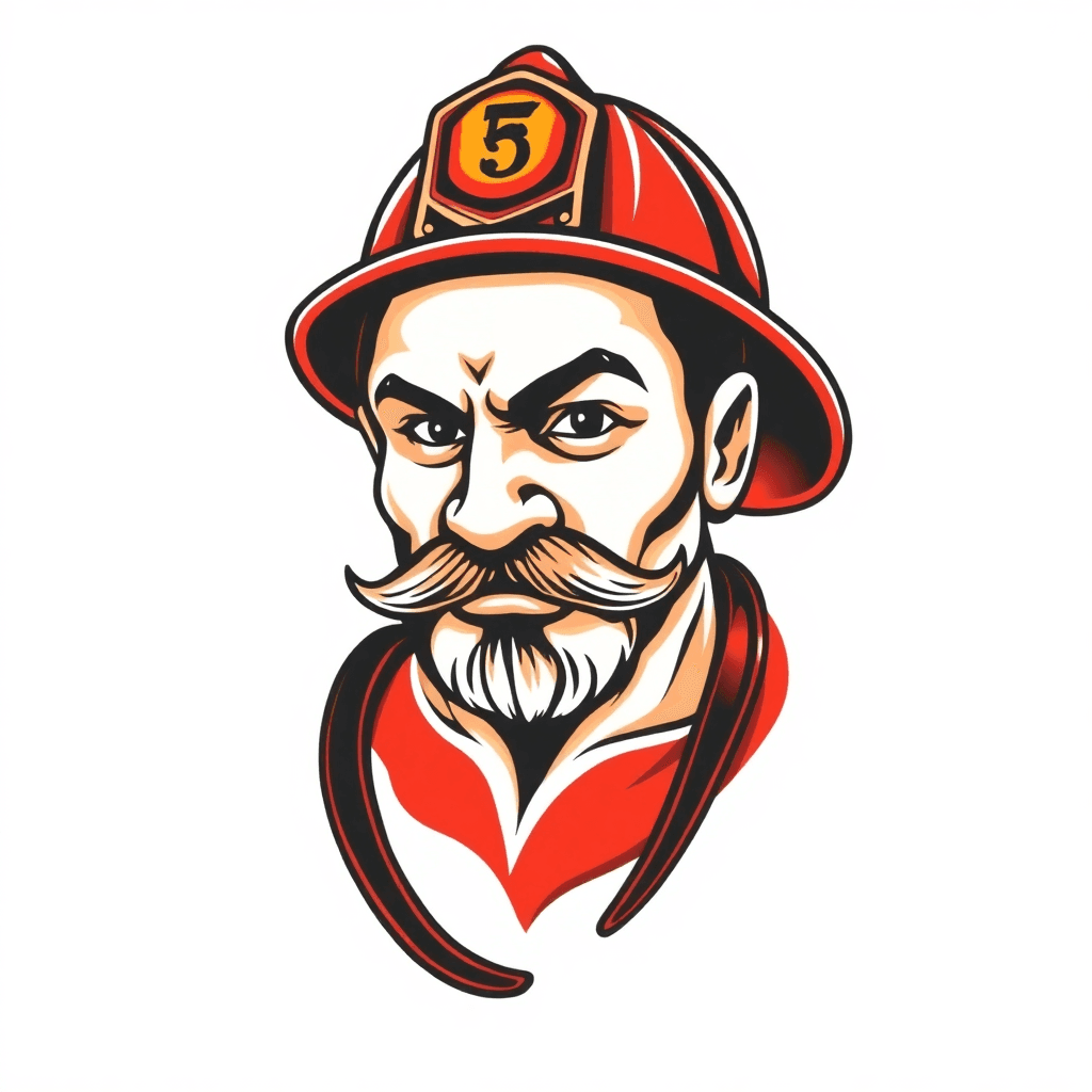 Traditional "Traditional boxer with mustache and firefighter helmet" Tattoo Design