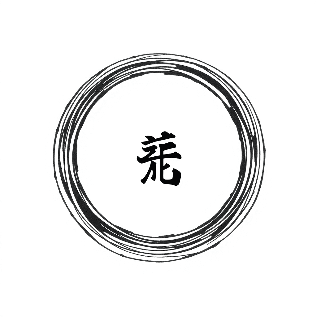 A Circle With An F35 In The Middle Of It From The Birds Eye View, And In The Middle Of The F35 Down The Middle Put The Japanese Ikigai Lettering Symol