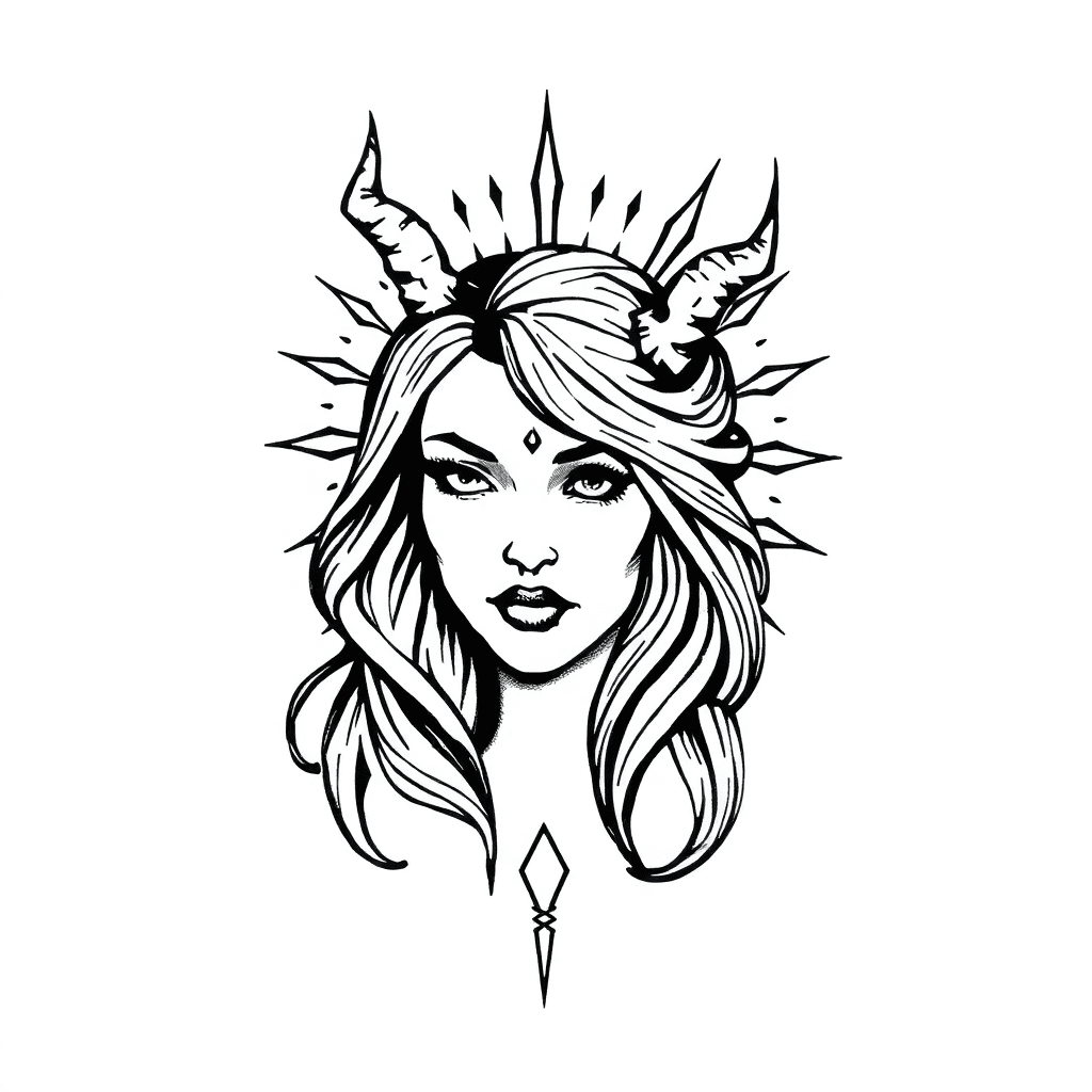 Göttin Hel, Halbes Knochengesicht, Sonnenrad Im Hintergrund, Oberarm