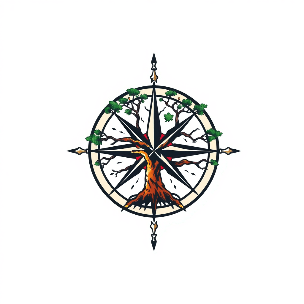 Compass Intertwined With A Tree