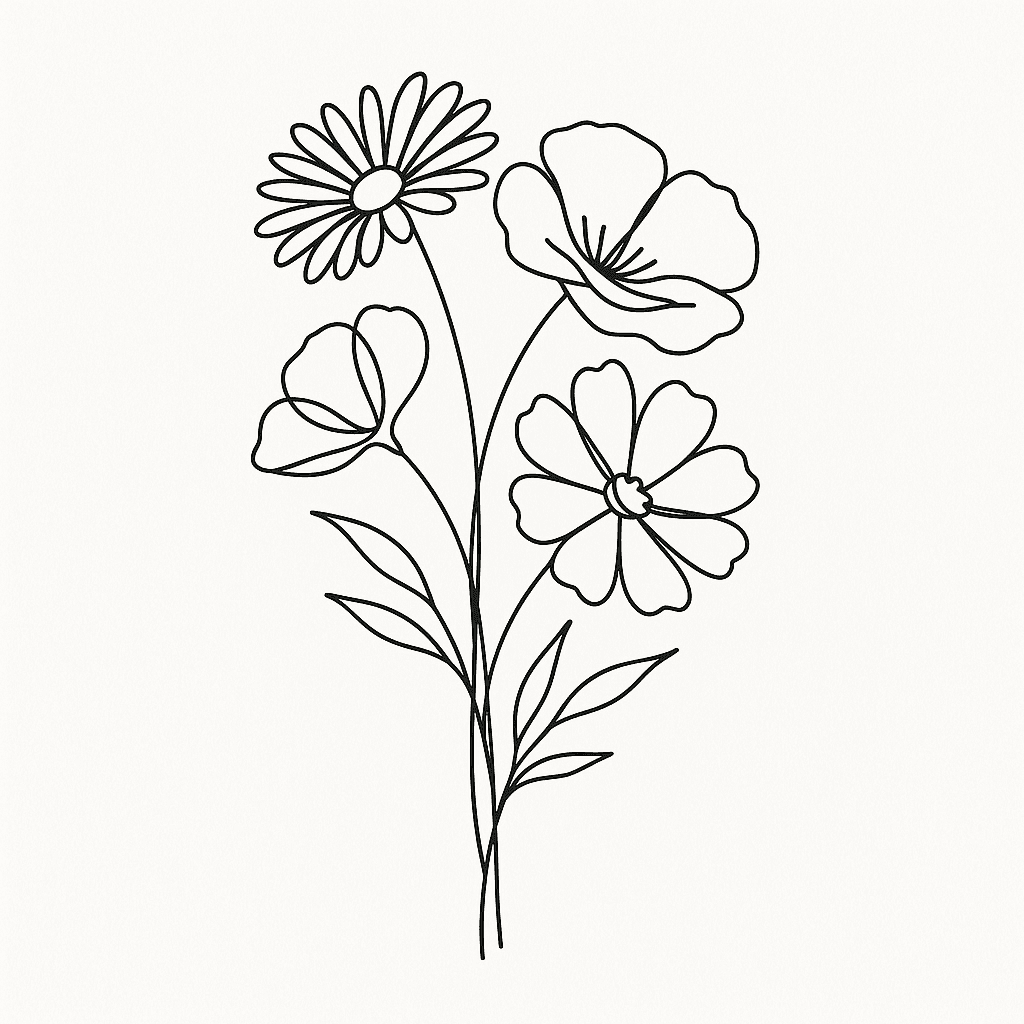 Bouquet Of Aster, Poppy, And Cosmo Flowers