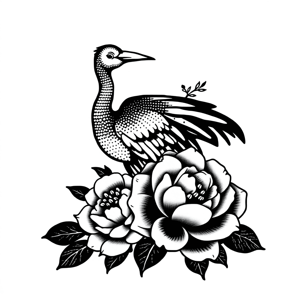 Japanese Crane And Peony