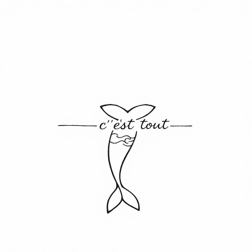 A Tattoo Design Featuring Only A Whale's Tail, With An Ocean Wave Replacing A Straight Line, And The Phrase "c'est Tout" Written Within The Wave.