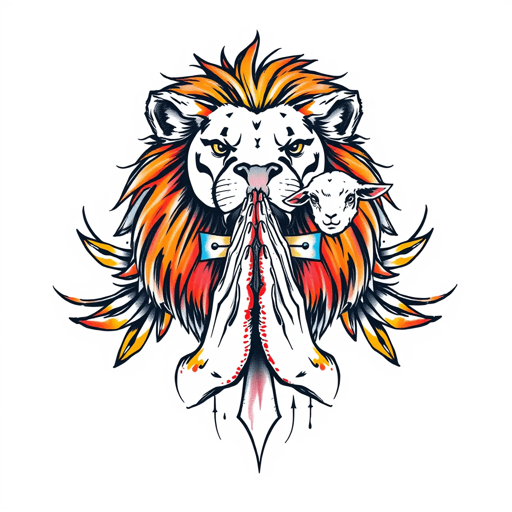 Lion Lamb Cross Praying Hands