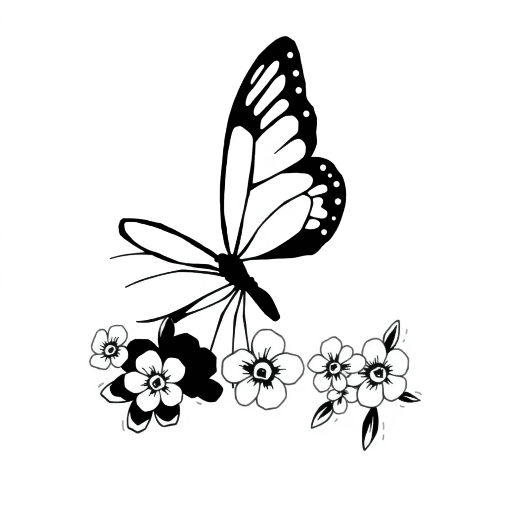 Butterfly With One Blacked Out Wing And One Wing Made Of Flowers